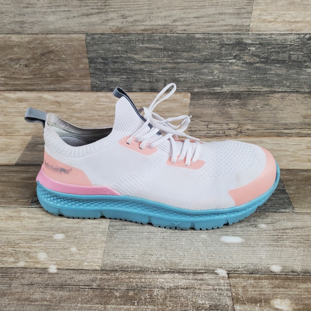 Timberland PRO Setra Knit Womens Shoes Sz 9.5 M‎ White Peach Safety Toe Sneakers